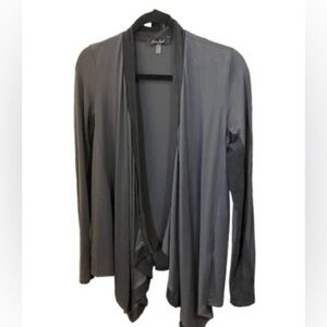 LAILA JAYDE Charcoal Grey Black Lapel Waterfall Open Front Cardigan  XS